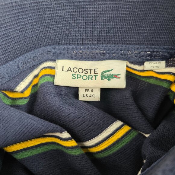 Lacoste Sport Polo Shirt Mens 4XL FR 9 Blue Shirt Striped Short Sleeve Preppy - Picture 8 of 16